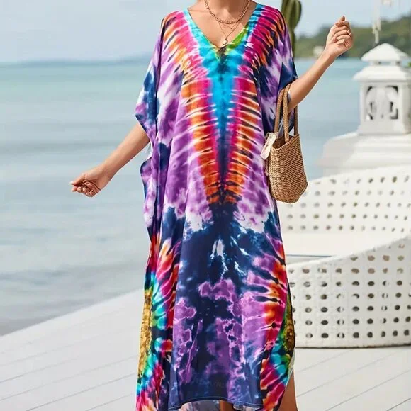 Kaftan Tie Dye Dress Maxi Swim Cover Up NEW - Picture 1 of 8